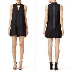 Rebecca Minkoff Black Twiggy Mini Dress Size S Mock‎ Neck Cutout Wool Blend 70s